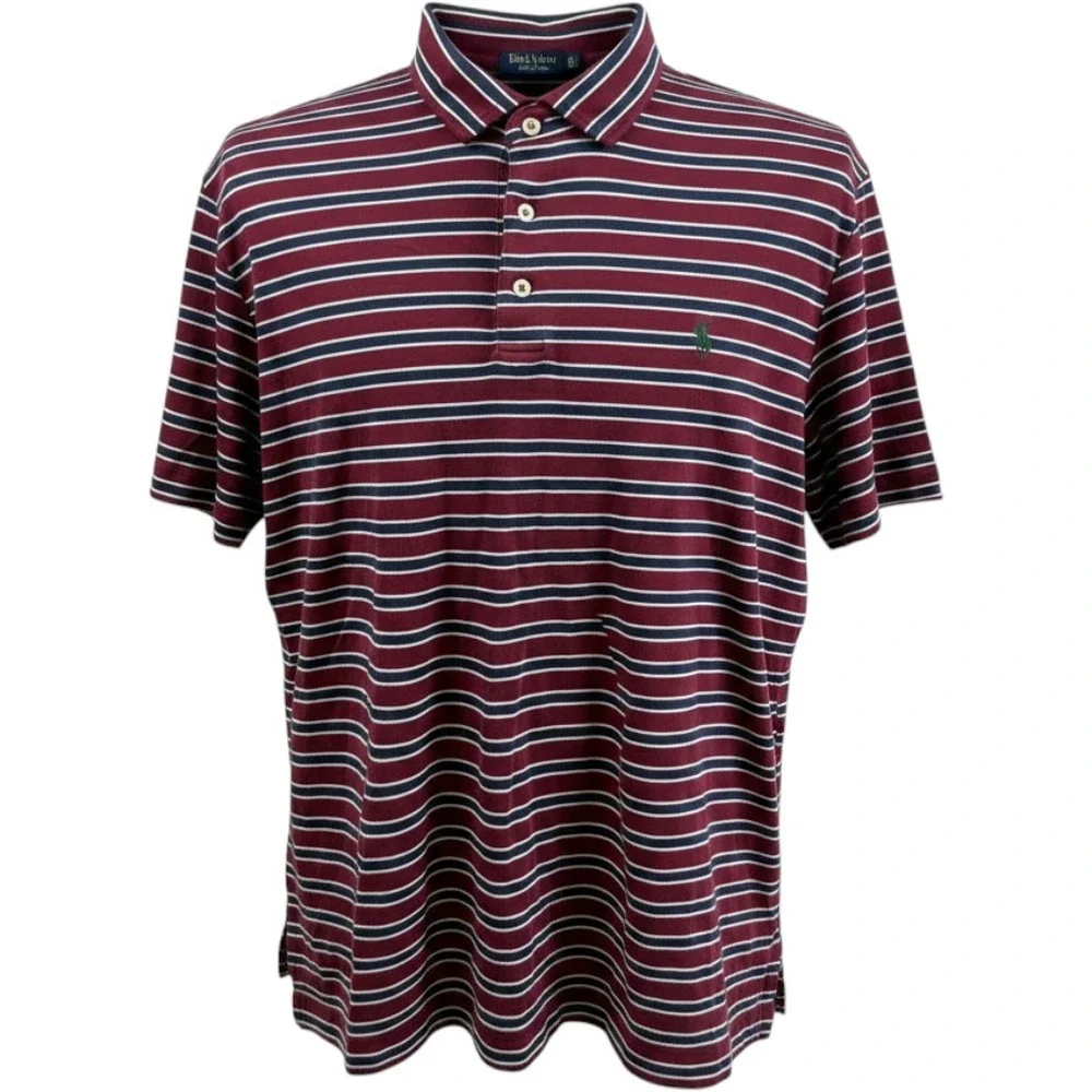 Polo Ralph Lauren Mens Custom Slim Fit Striped Polo Shirt Burgundy Navy XLarge